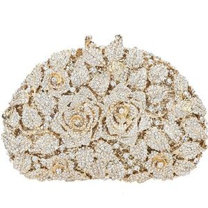 Crystal Evening Clutch Purse Gold Tone over Silver